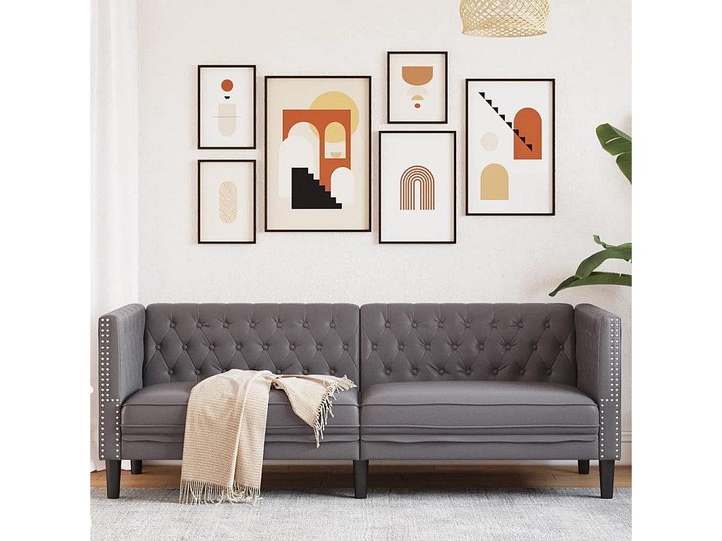 Canapé Chesterfield droit 3 places gris simili cuir