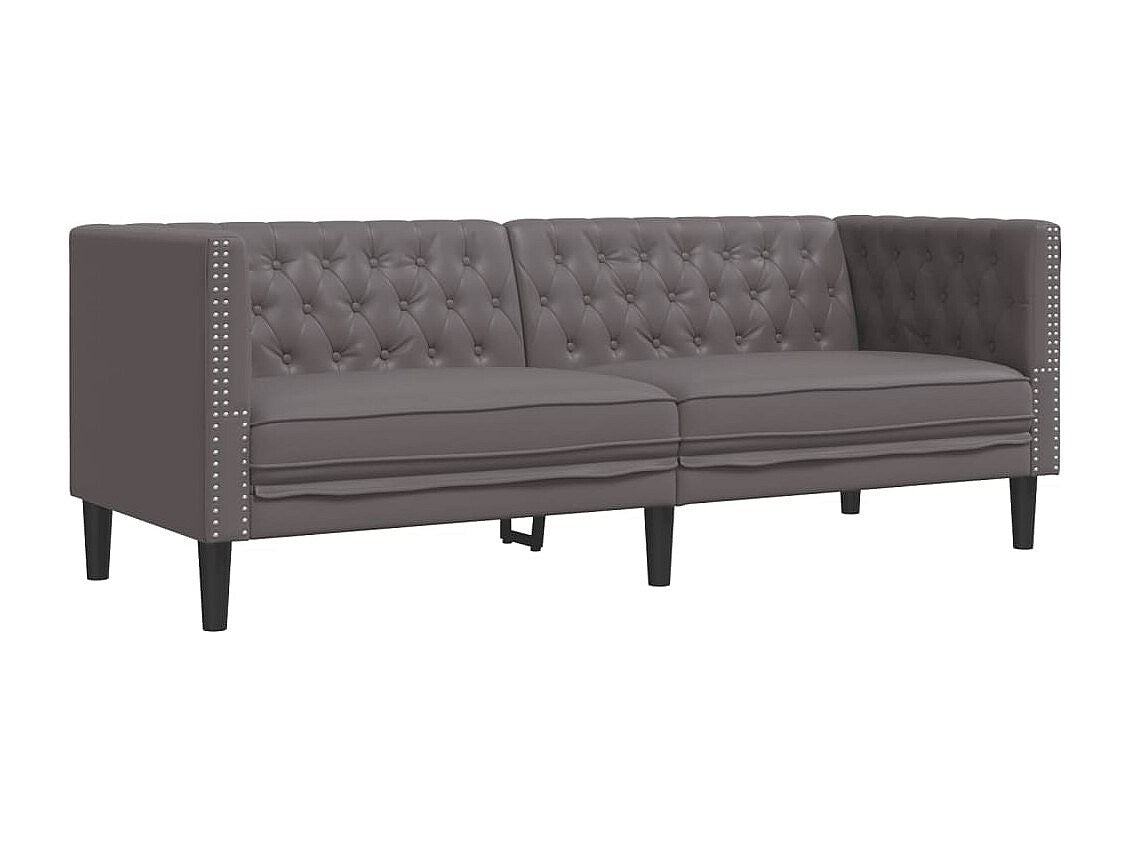 Canapé Chesterfield droit 3 places gris simili cuir