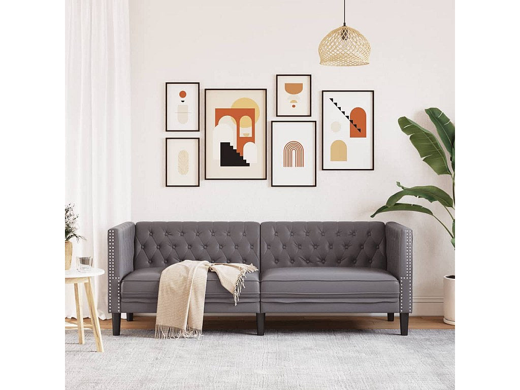 Canapé Chesterfield droit 3 places gris simili cuir