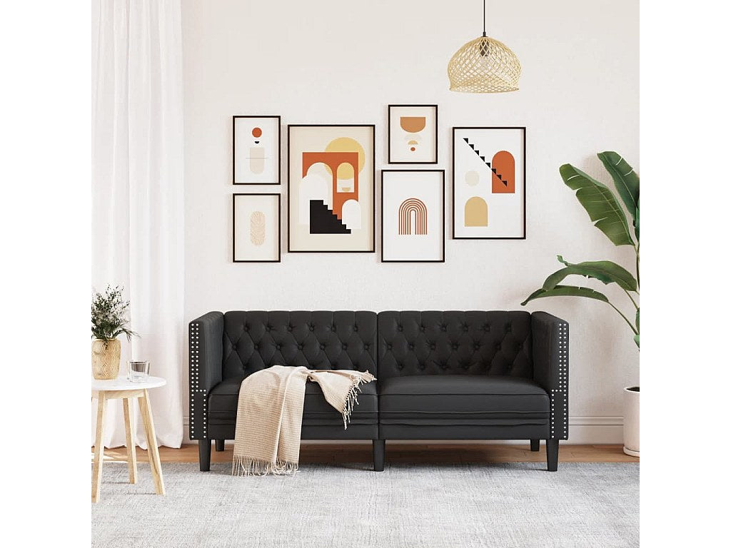 Canapé Chesterfield droit 2 places noir simili cuir