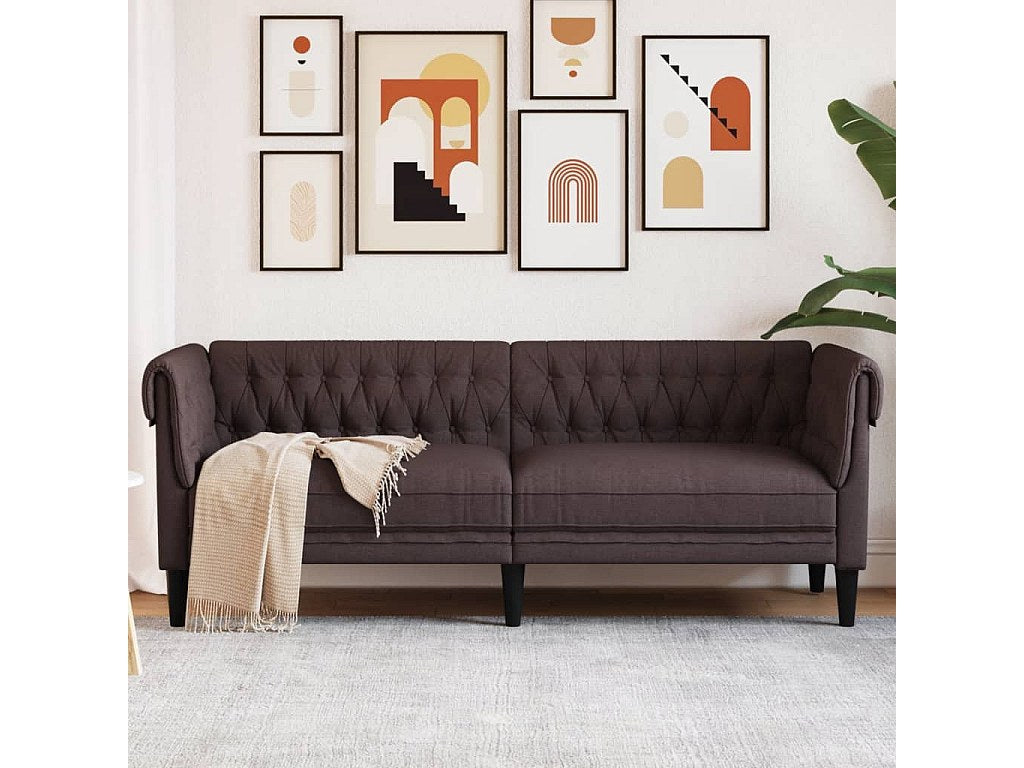 Canapé Chesterfield droit 3 places marron tissu
