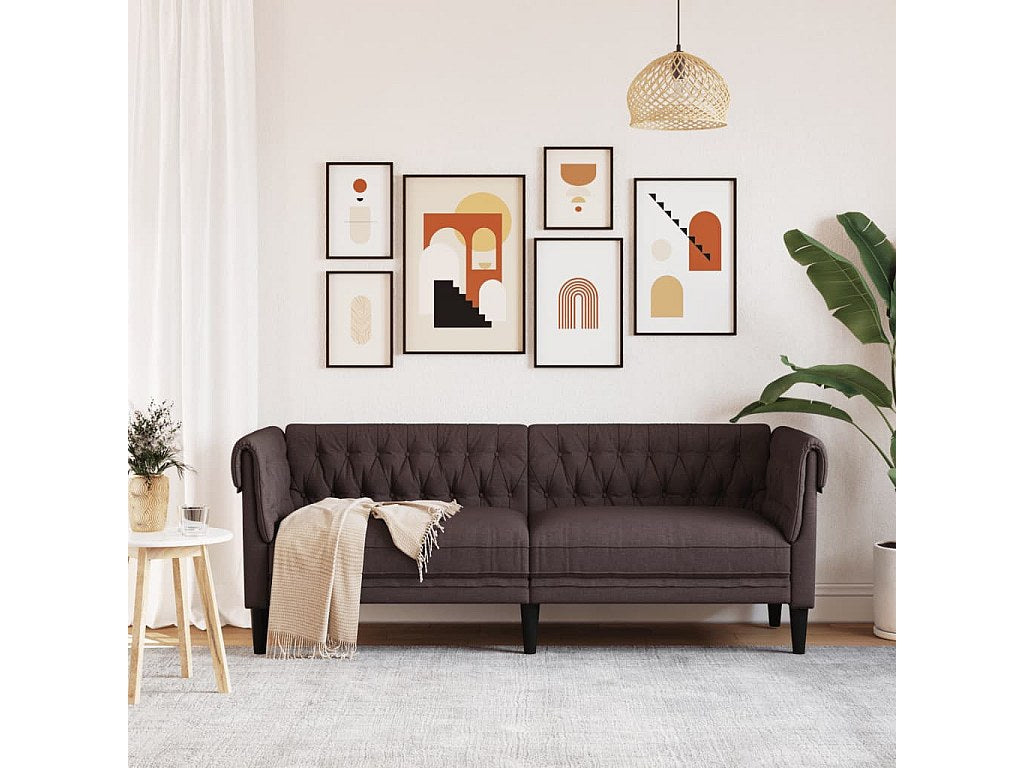 Canapé Chesterfield droit 3 places marron tissu