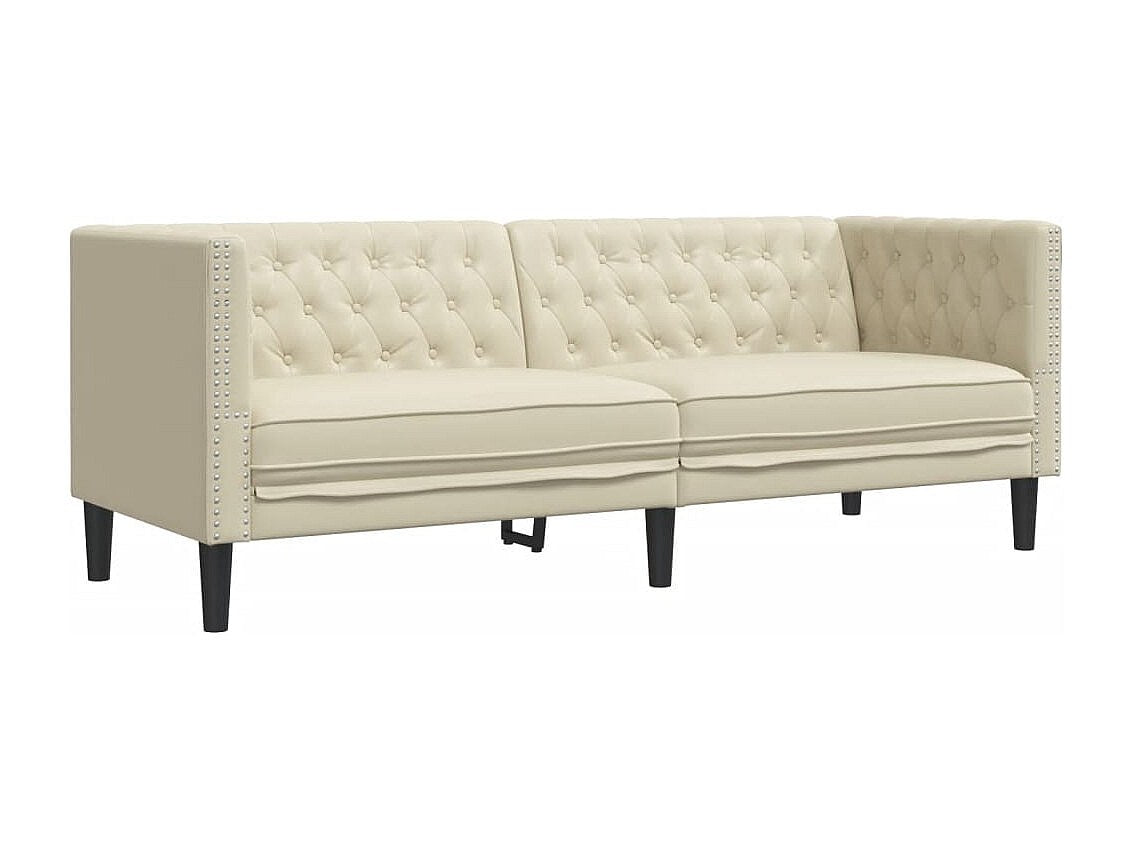 Canapé Chesterfield droit 3 places beige simili cuir