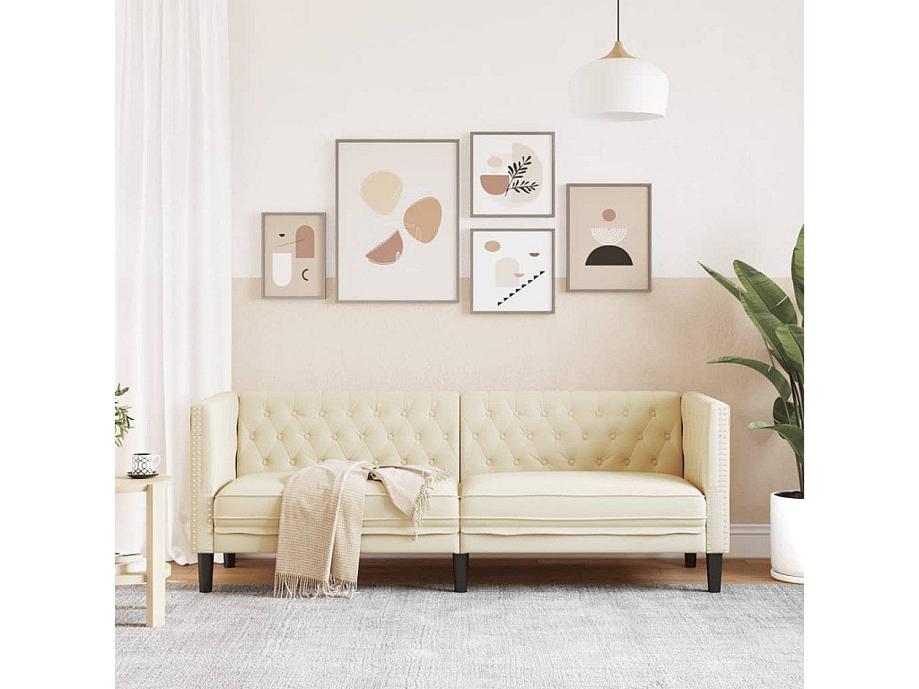 Canapé Chesterfield droit 3 places beige simili cuir