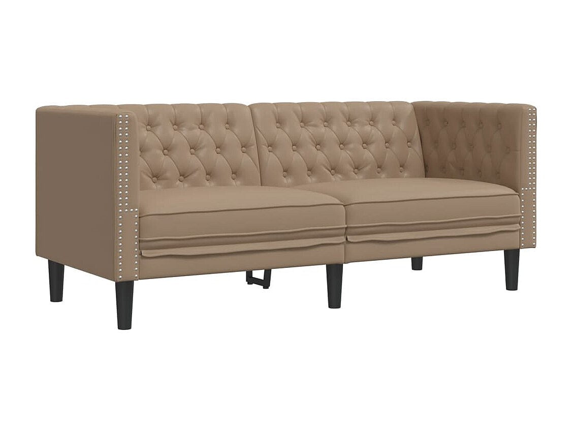 Canapé Chesterfield droit 2 places marron simili cuir