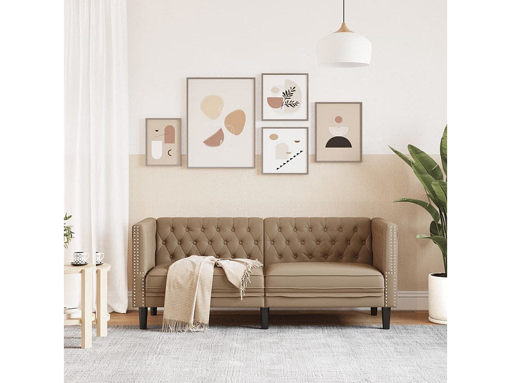 Canapé Chesterfield droit 2 places marron simili cuir