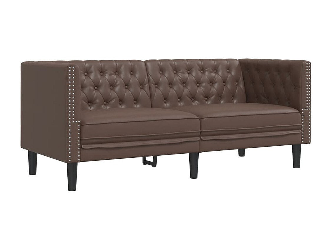 Canapé Chesterfield droit 2 places marron simili cuir