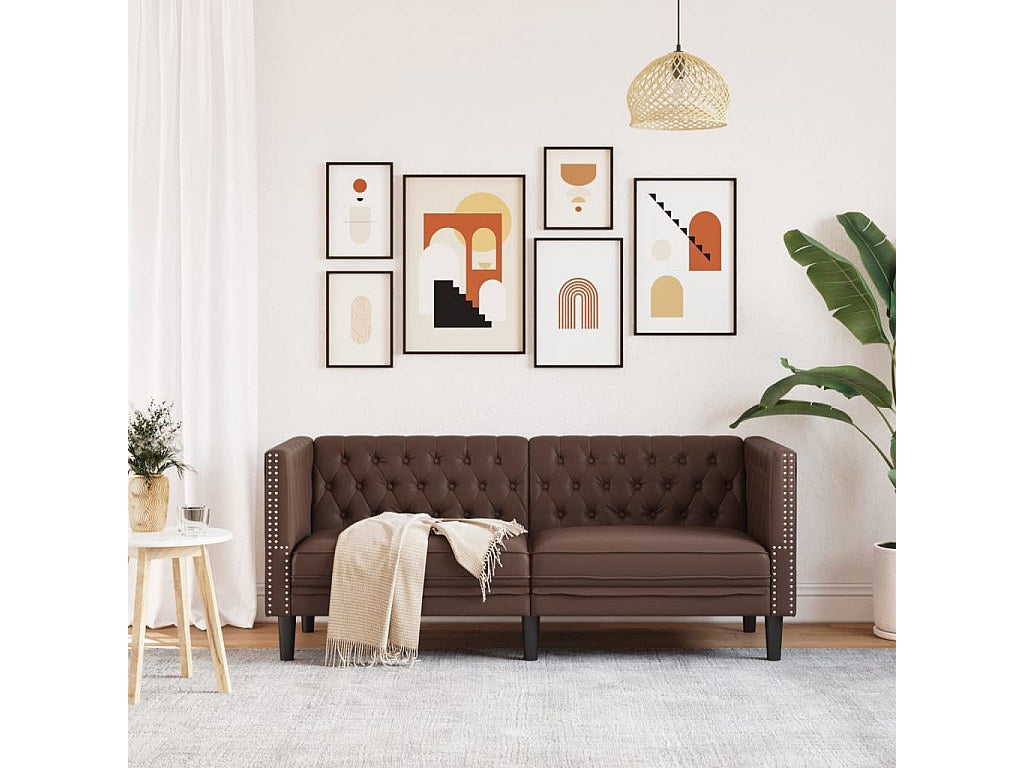 Canapé Chesterfield droit 2 places marron simili cuir