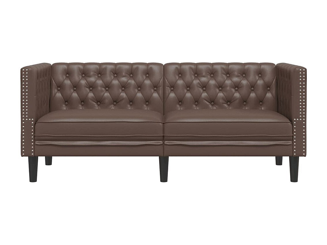 Canapé Chesterfield droit 2 places marron simili cuir