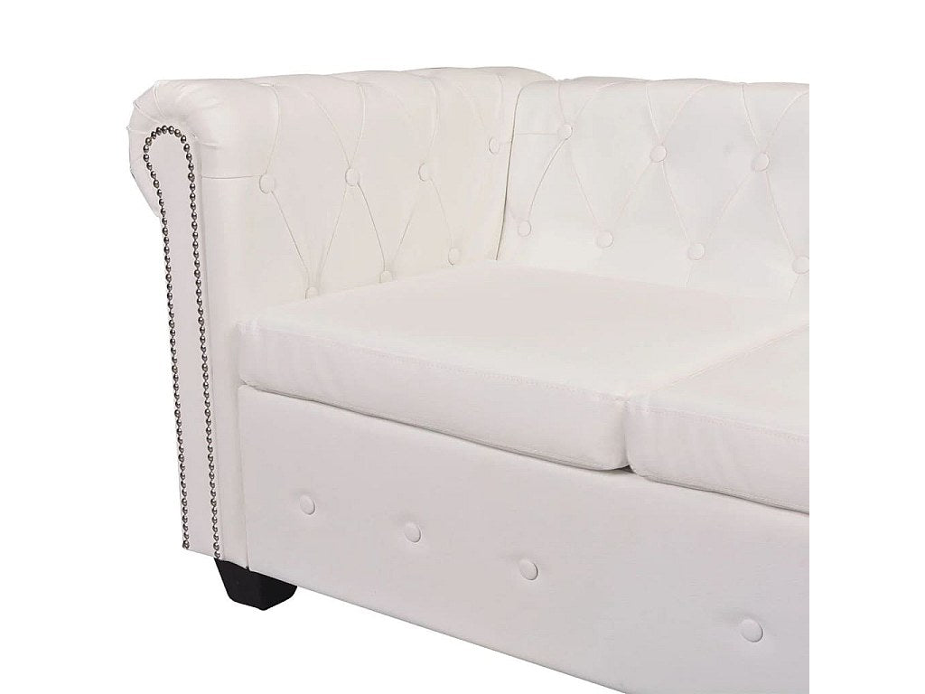 Canapé Chesterfield angle 5 places blanc simili cuir