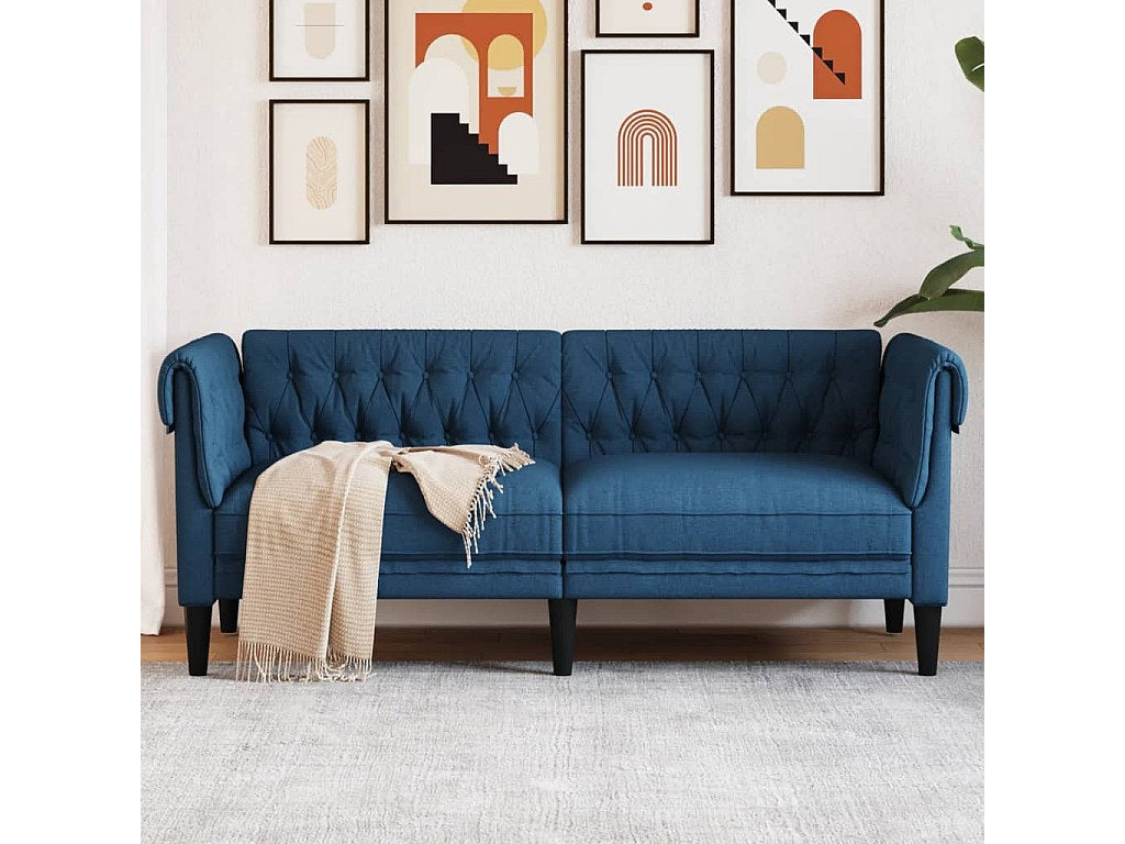 Canapé Chesterfield droit 2 places bleu tissu