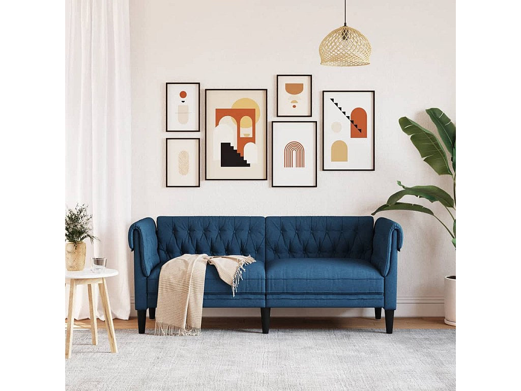 Canapé Chesterfield droit 2 places bleu tissu