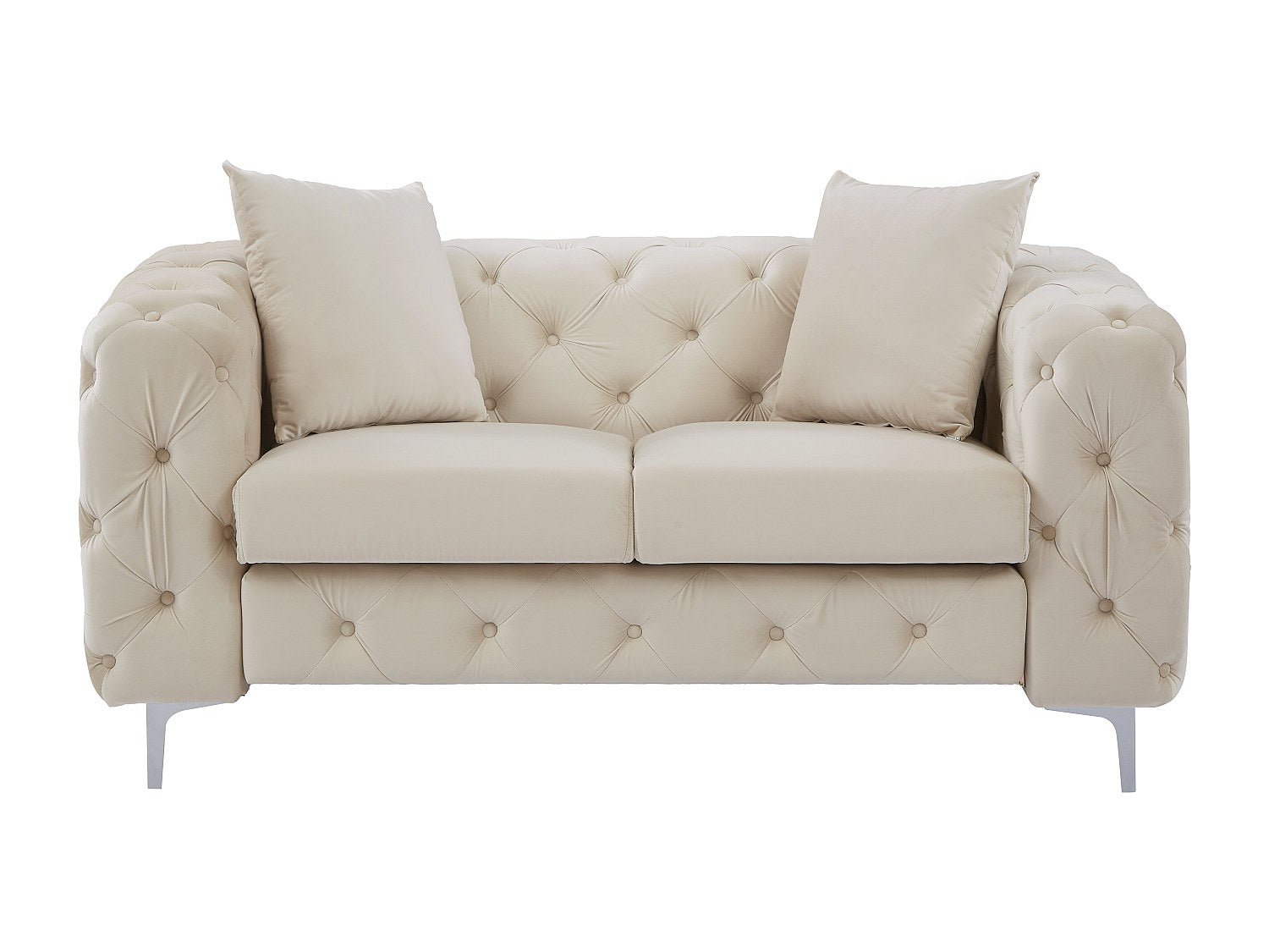 Canapé Chesterfield droit 2 places beige velours - Edwina