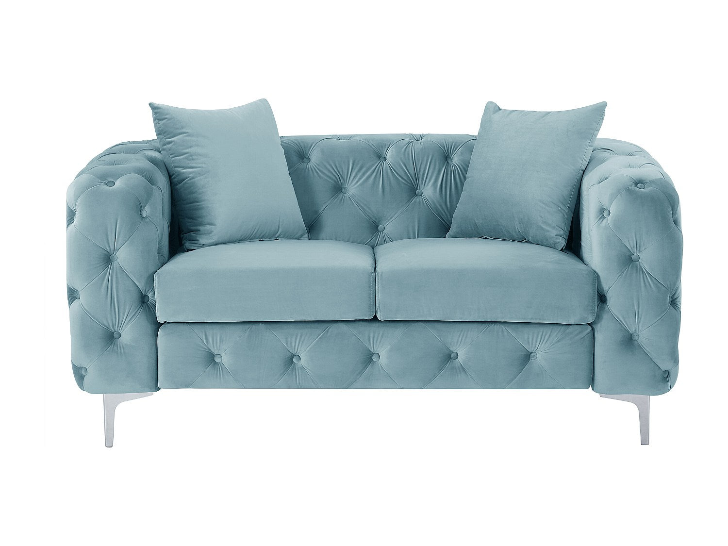Canapé Chesterfield droit 2 places bleu velours - Edwina