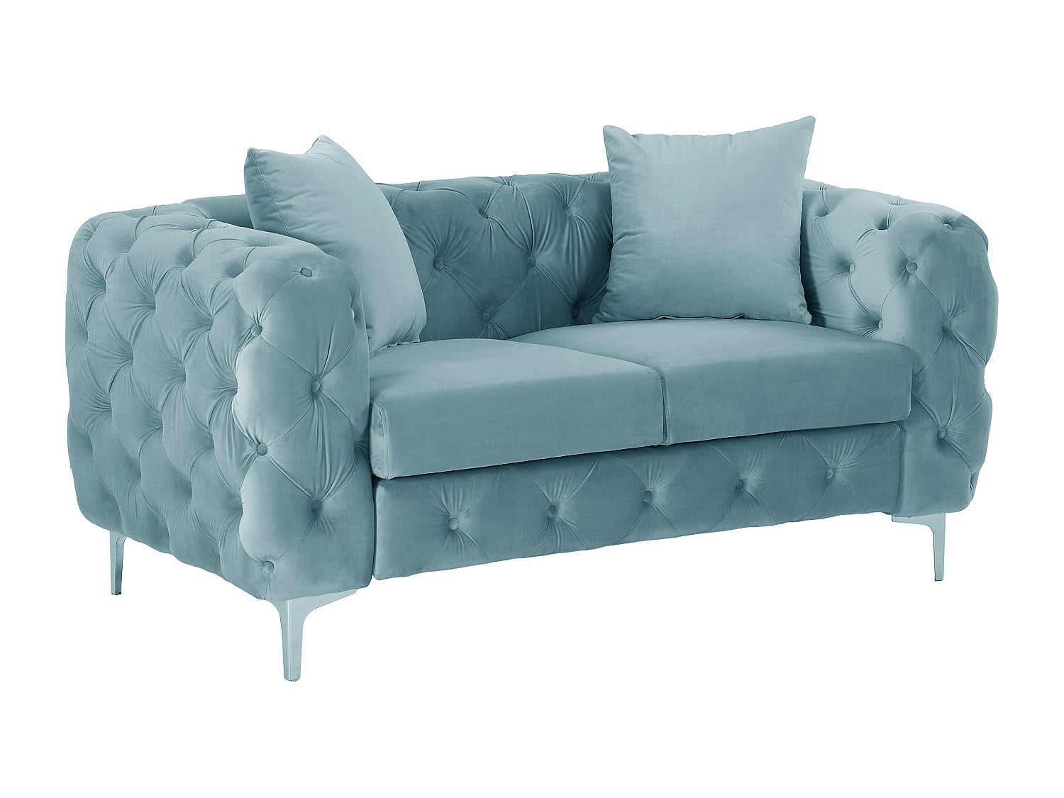 Canapé Chesterfield droit 2 places bleu velours - Edwina