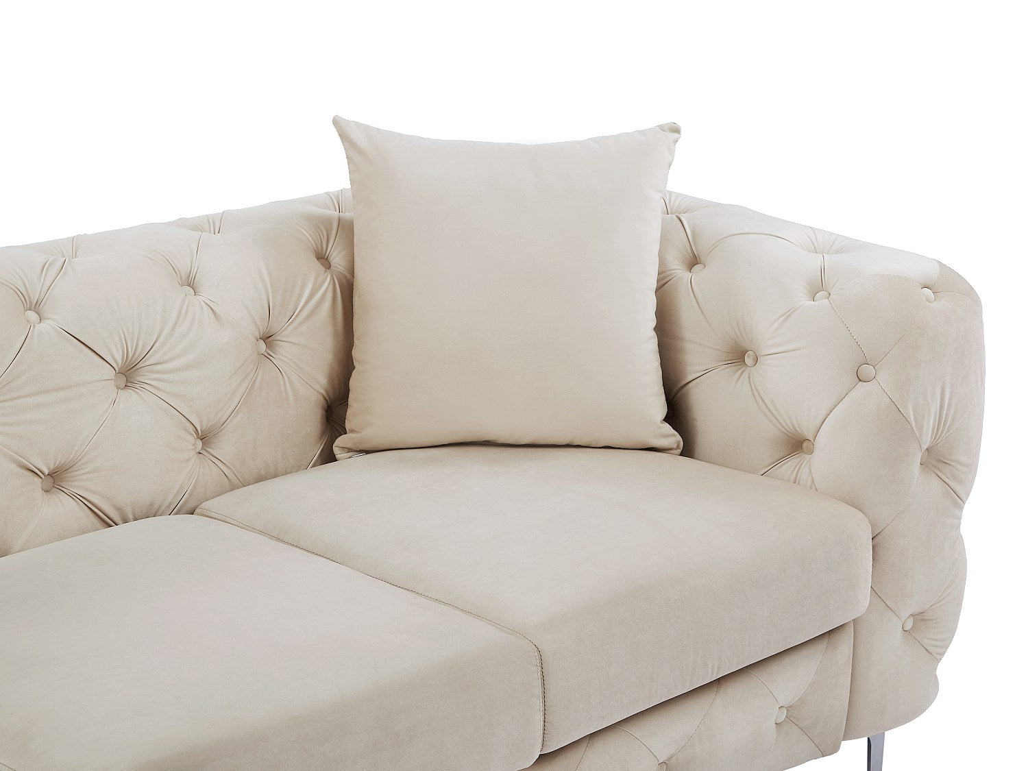 Canapé Chesterfield droit 3 places beige velours - Edwina