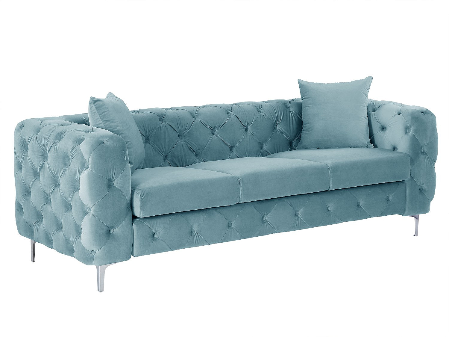 Canapé Chesterfield droit 3 places bleu velours - Edwina