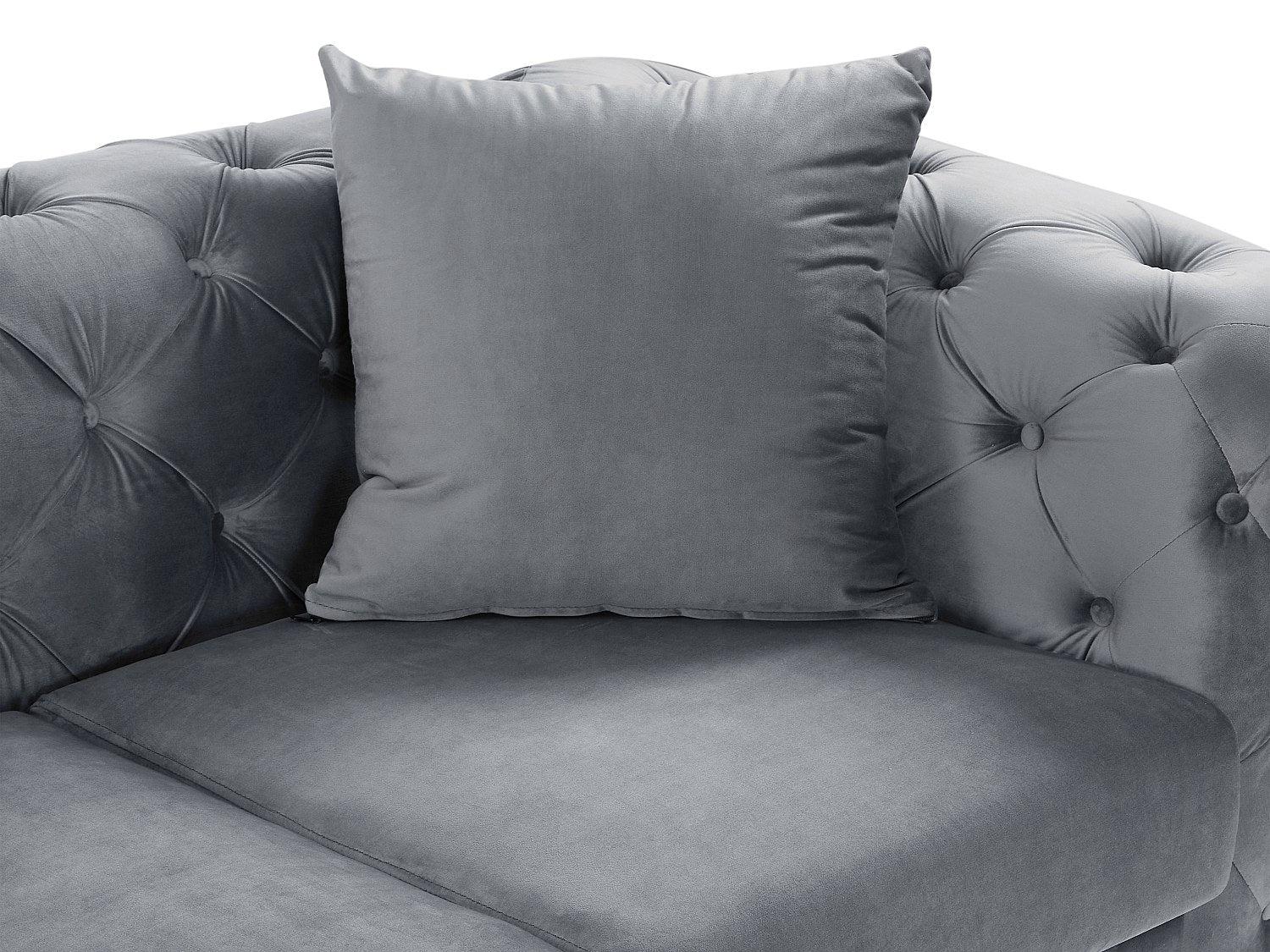Canapé Chesterfield droit 2 places gris velours - Edwina