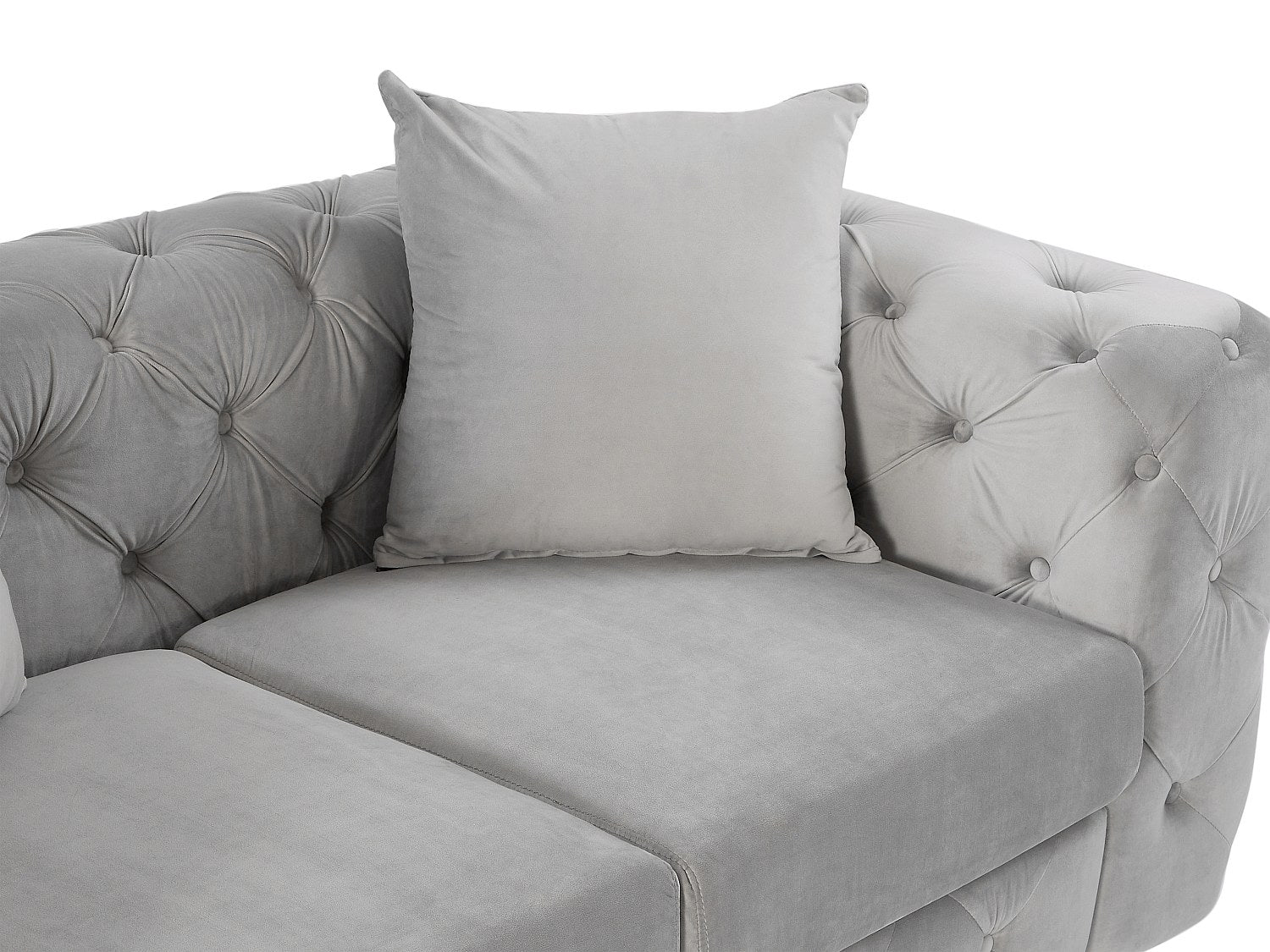 Canapé Chesterfield droit 2 places gris velours - Edwina