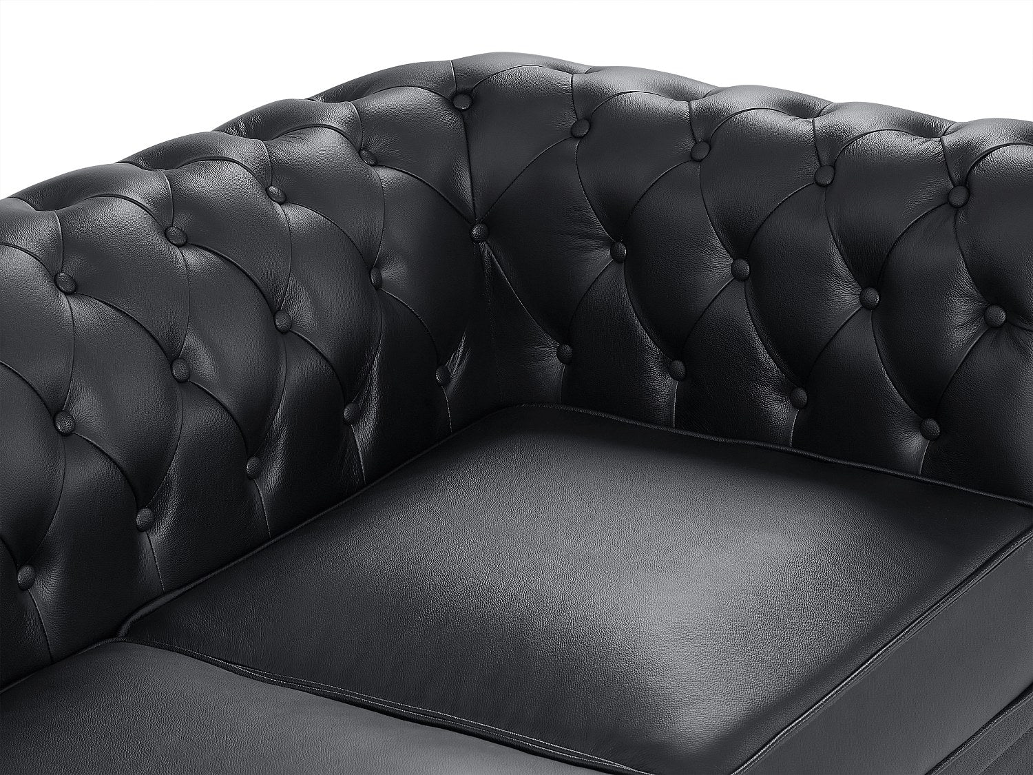Canapé Chesterfield droit 2 places noir cuir