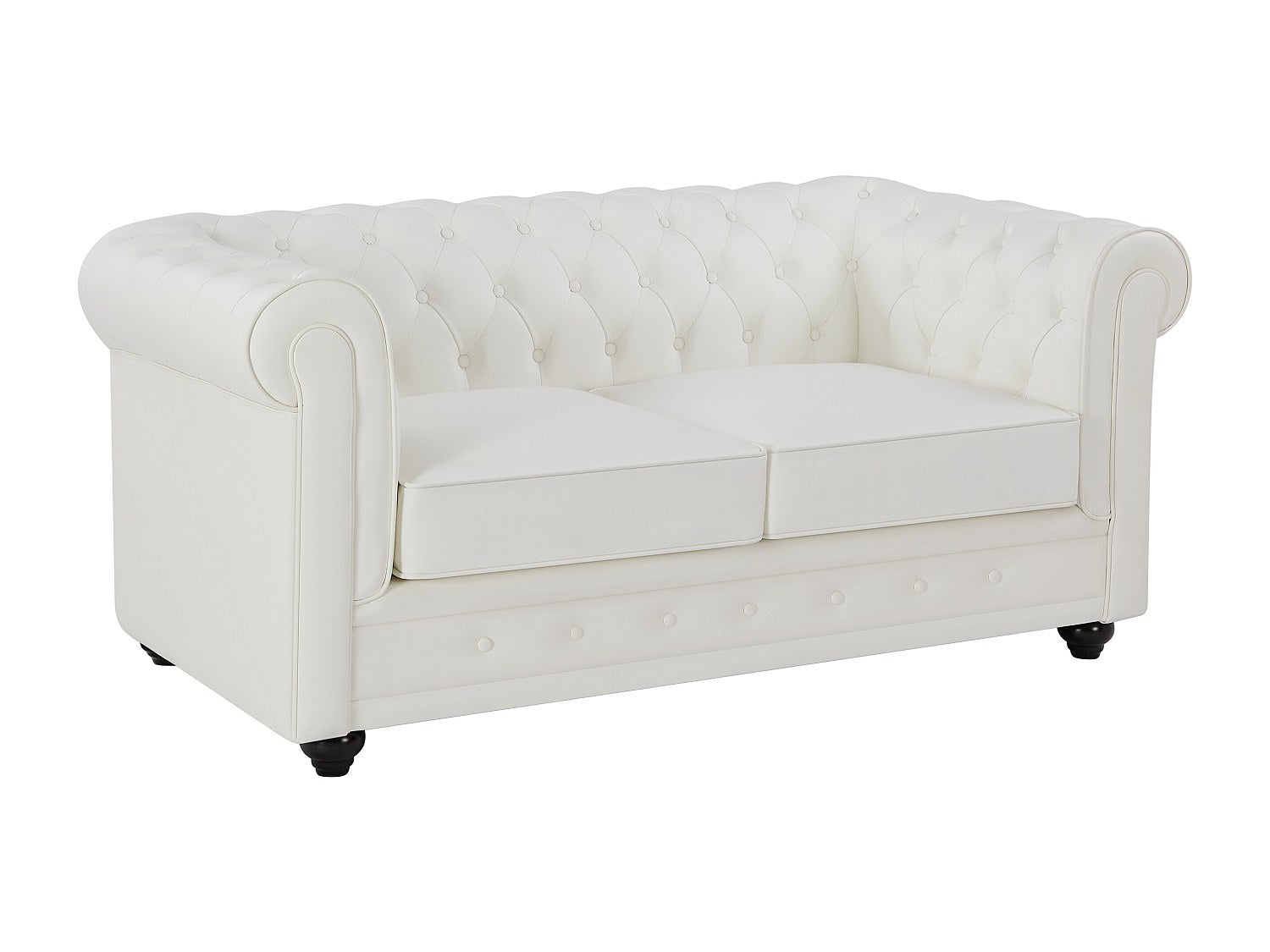 Canapé Chesterfield droit 2 places blanc cuir