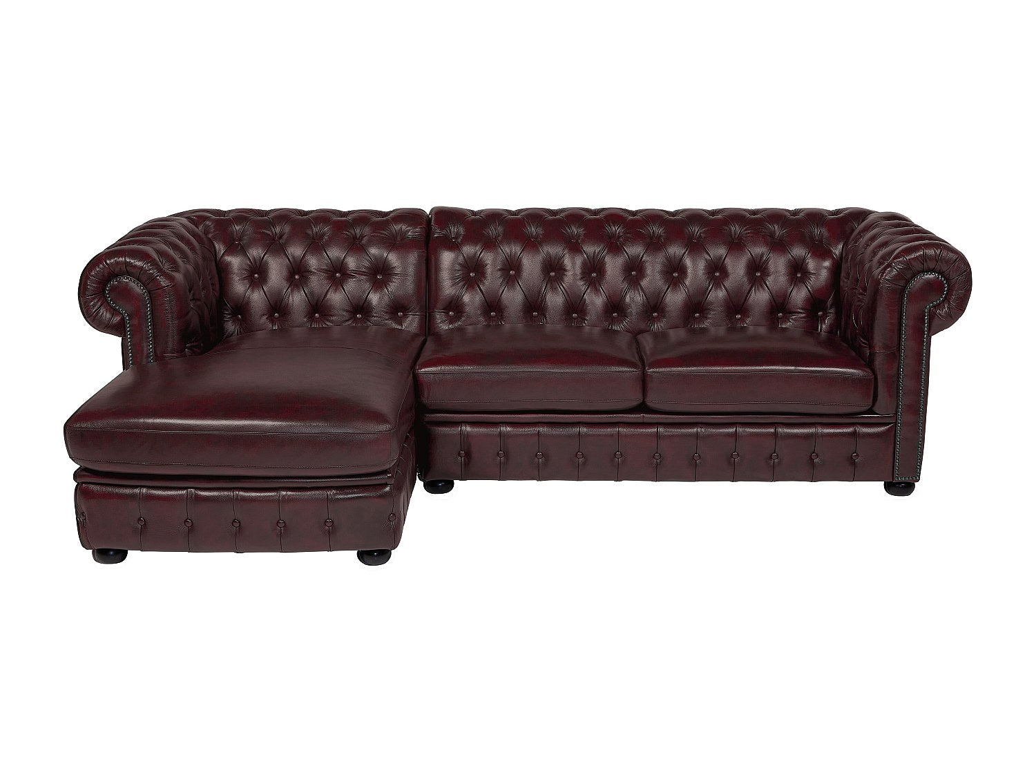 Canapé Chesterfield angle marron cuir - Brenton