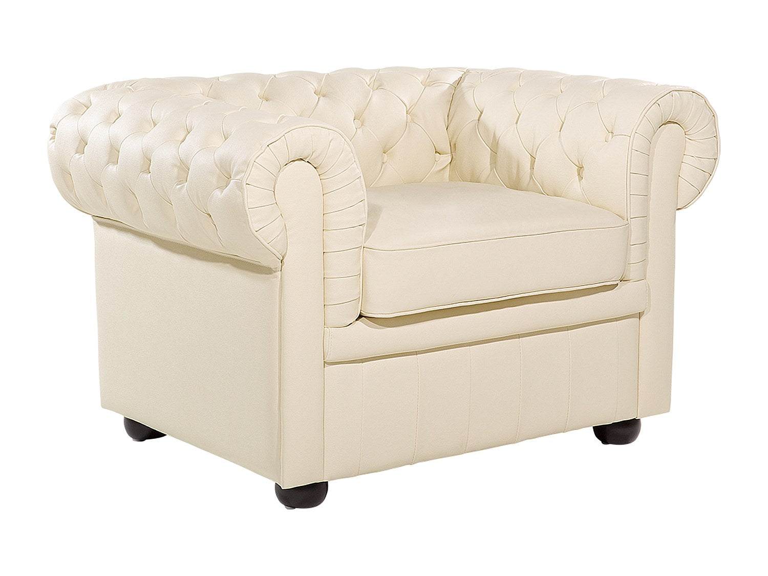 Fauteuil Chesterfield beige cuir