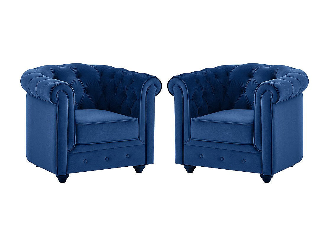 Lot de 2 fauteuils Chesterfield bleu velours