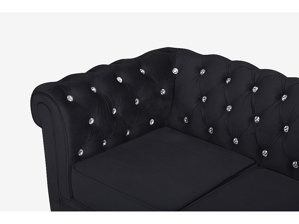 Canapé Chesterfield droit 3 places noir velours