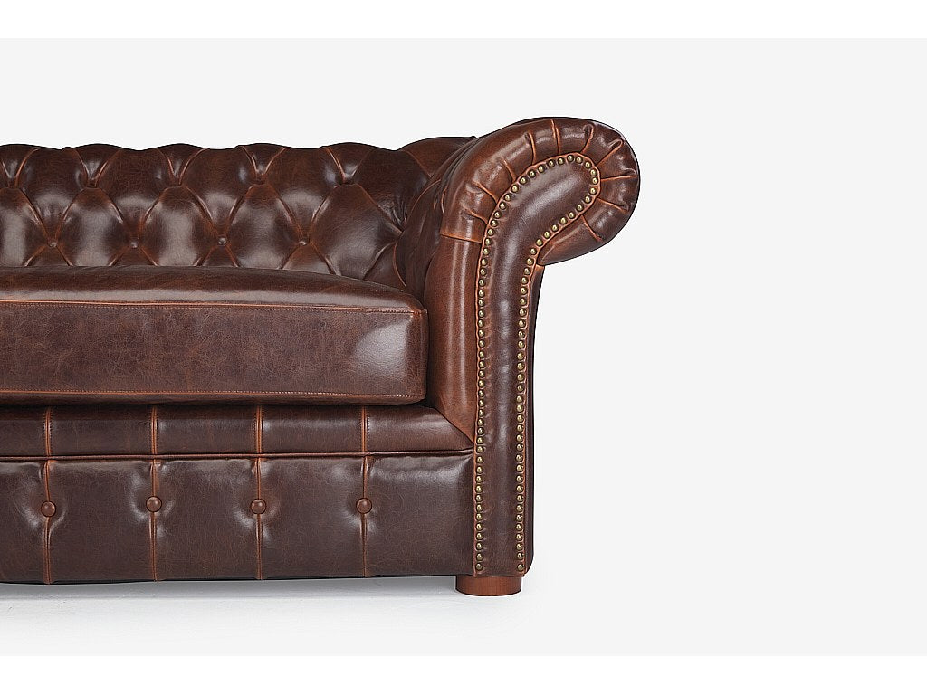 Canapé Chesterfield droit 3 places marron cuir - Clotaire