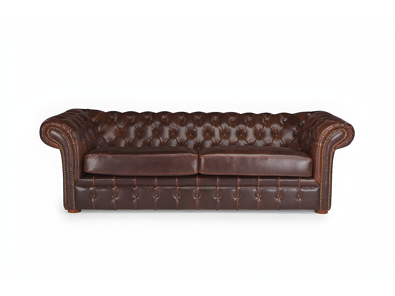 Canapé Chesterfield droit 3 places marron cuir - Clotaire