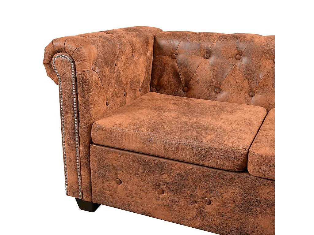 Canapé Chesterfield angle 6 places marron simili cuir