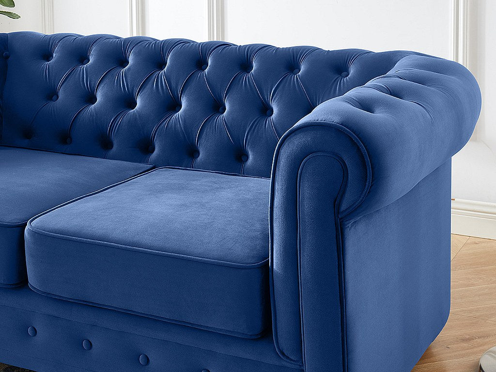 Canapé Chesterfield droit 2 places bleu velours