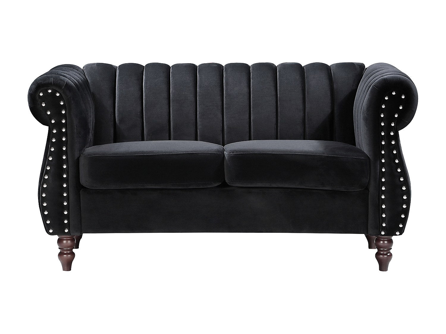 Canapé Chesterfield droit 2 places noir velours - Trumbo