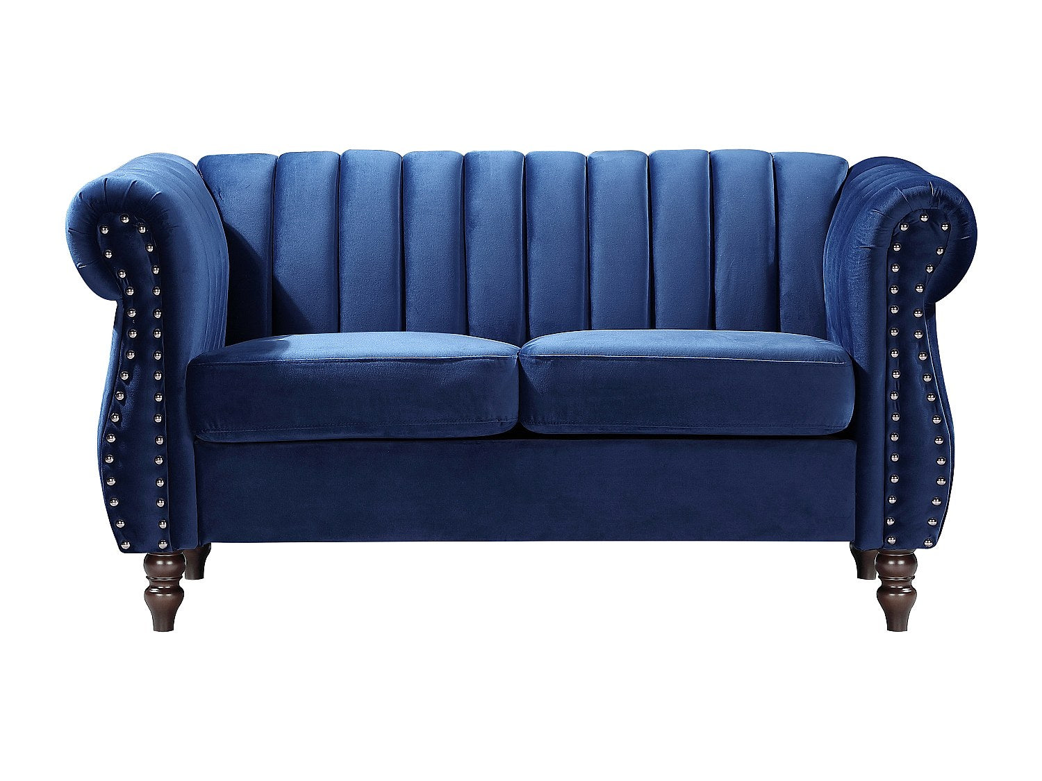 Canapé Chesterfield droit 2 places bleu velours - Trumbo