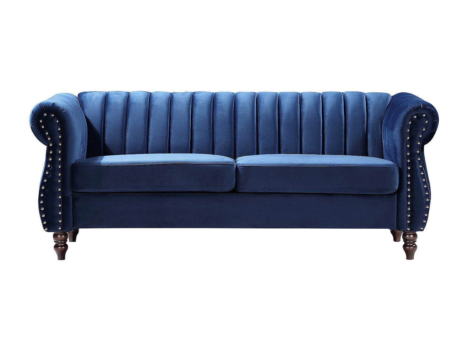 Canapé Chesterfield droit 3 places bleu velours - Trumbo