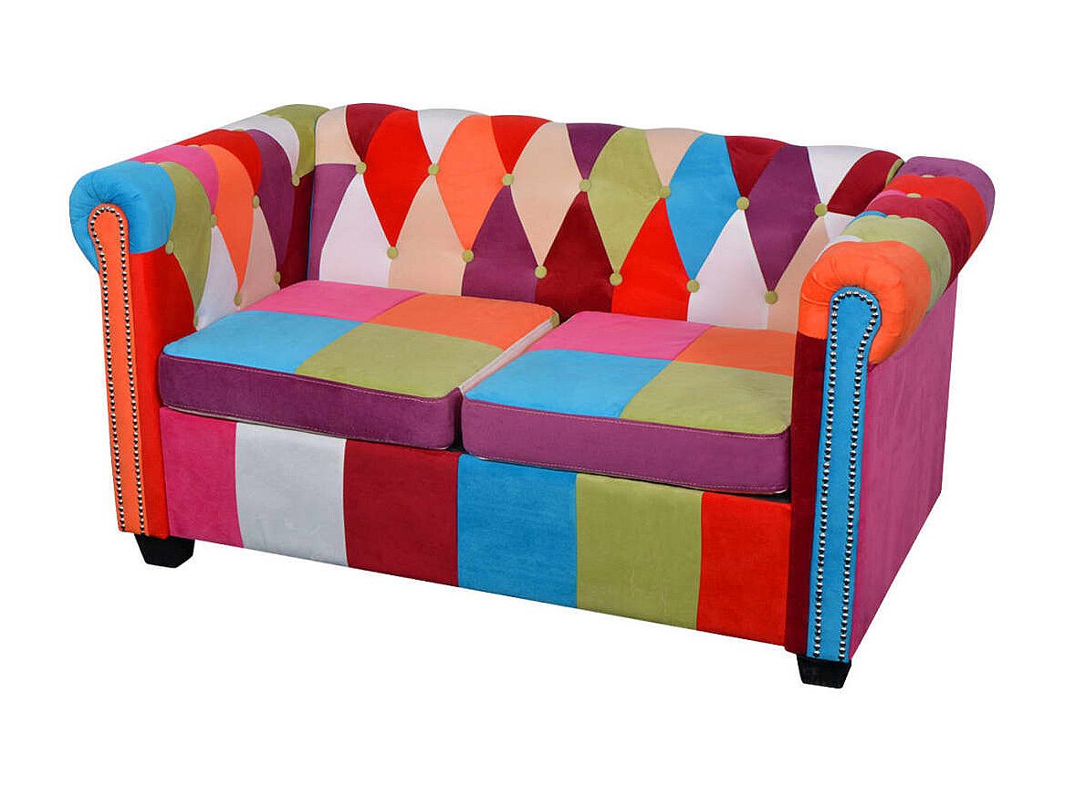 Canapé Chesterfield droit 2 places multicolore tissu