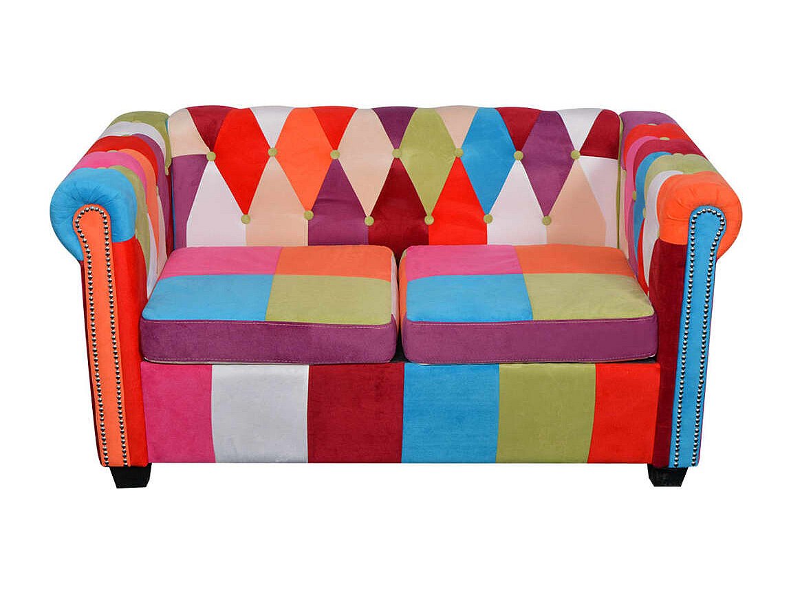 Canapé Chesterfield droit 2 places multicolore tissu