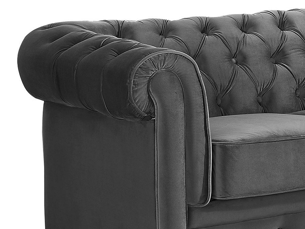 Canapé Chesterfield droit 3 places gris velours