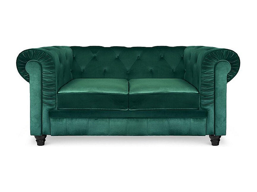 Canapé Chesterfield droit 2 places vert velours