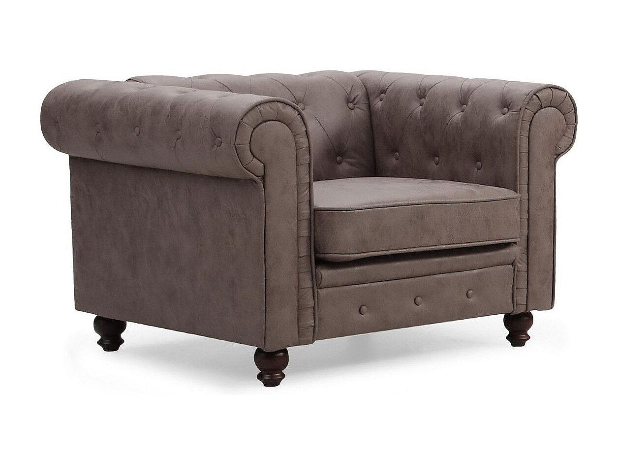 Fauteuil Chesterfield marron tissu