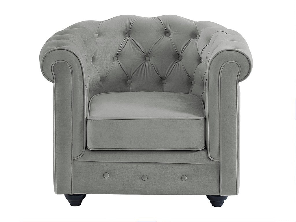 Lot de 2 fauteuils Chesterfield gris velours