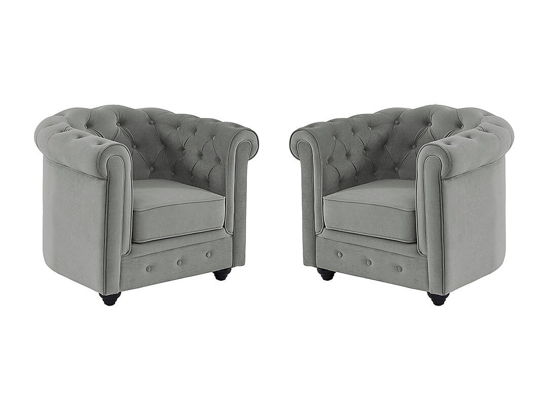 Lot de 2 fauteuils Chesterfield gris velours