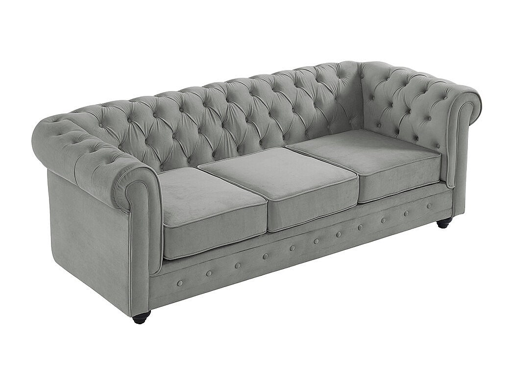 Canapé Chesterfield droit 3 places gris velours