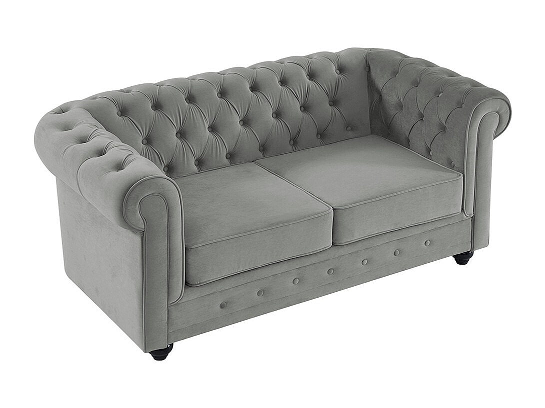 Canapé Chesterfield droit 2 places gris velours