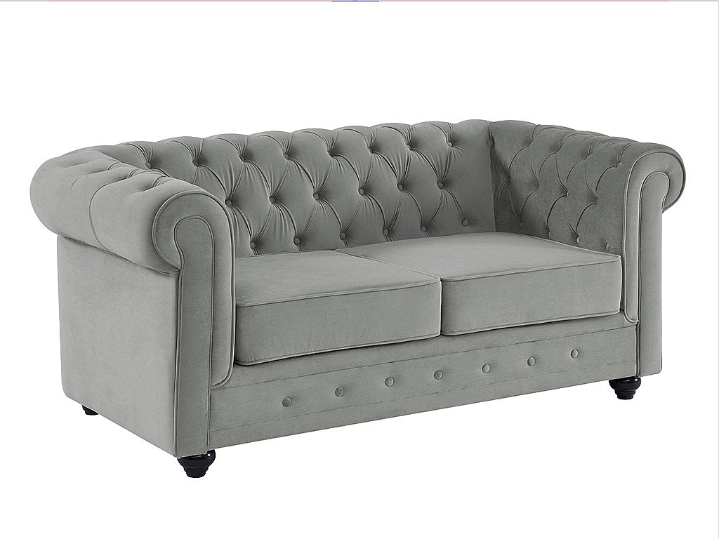 Canapé Chesterfield droit 2 places gris velours