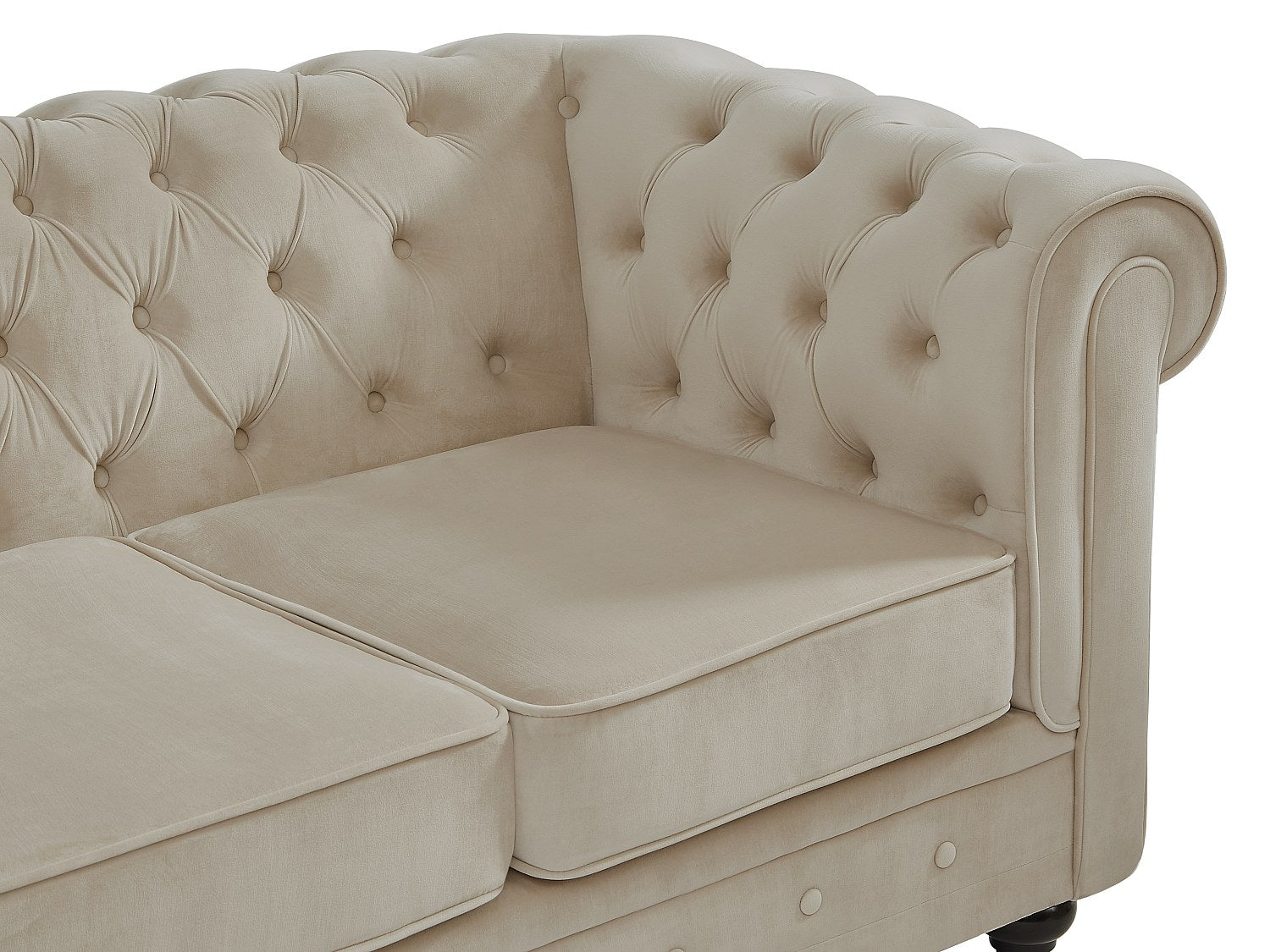 Canapé Chesterfield droit 3 places beige velours