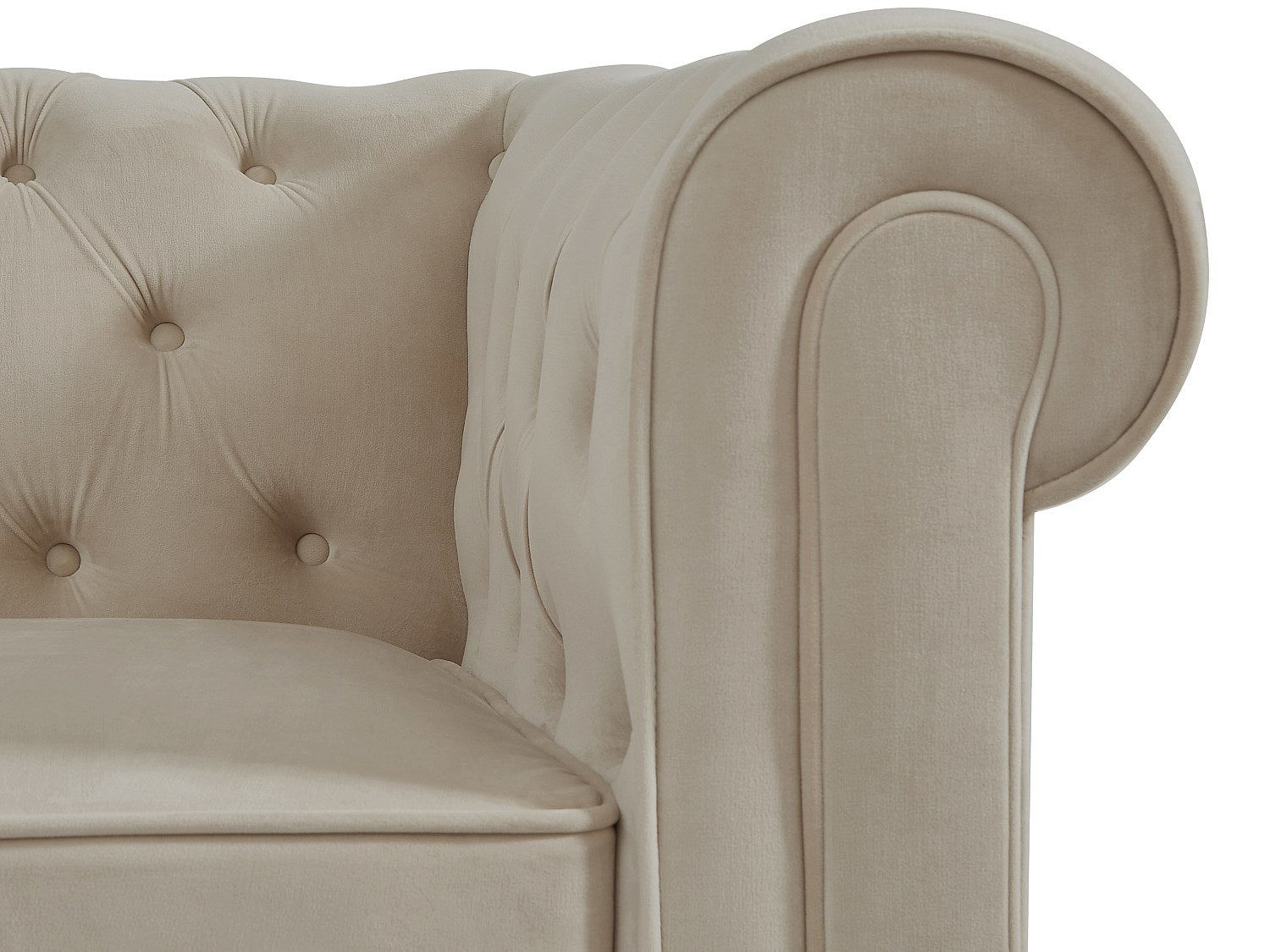 Canapé Chesterfield droit 2 places beige velours