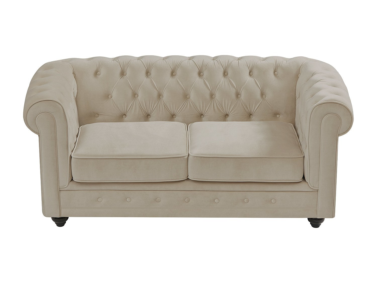 Canapé Chesterfield droit 2 places beige velours