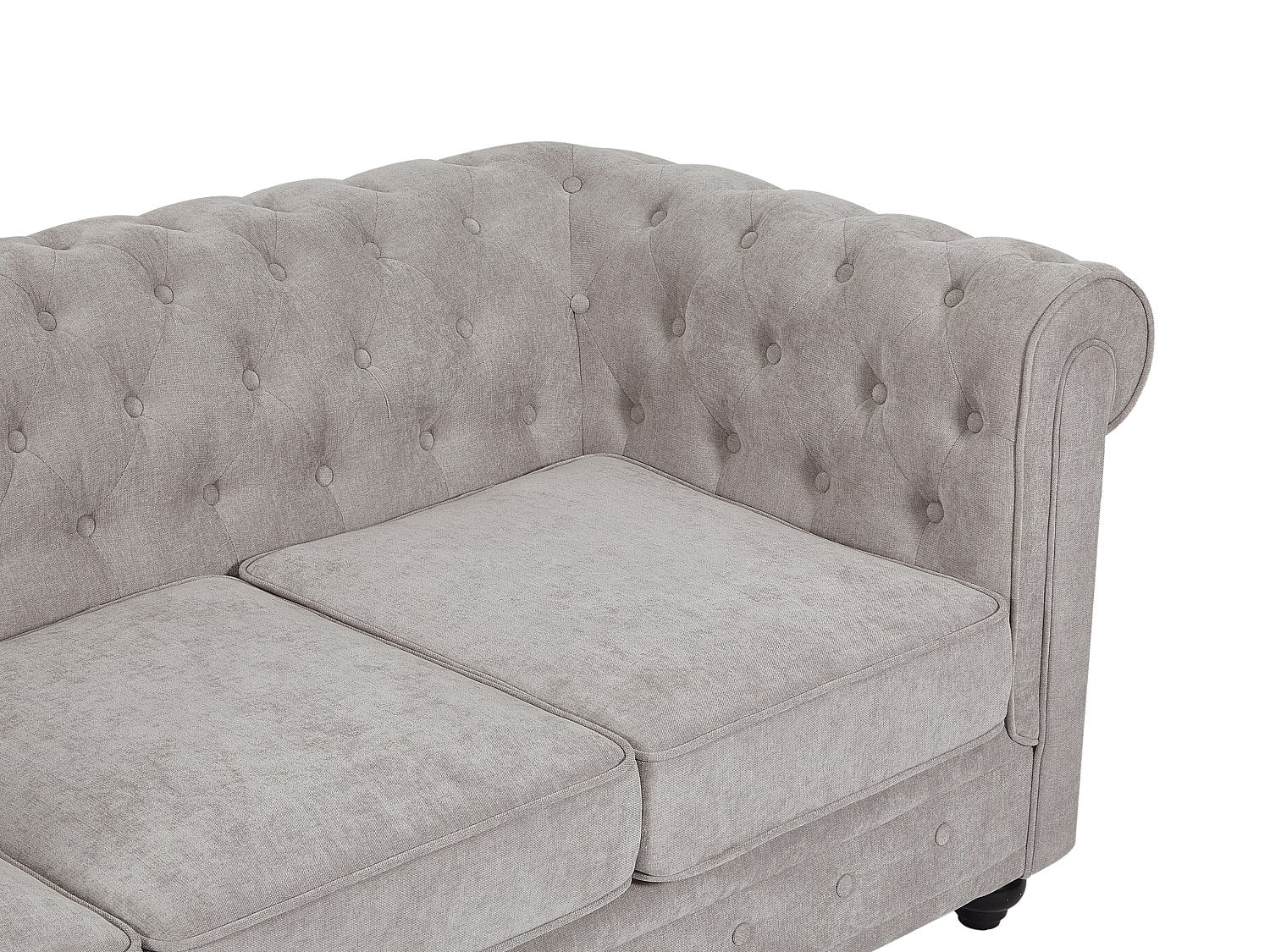 Canapé Chesterfield droit 3 places gris tissu